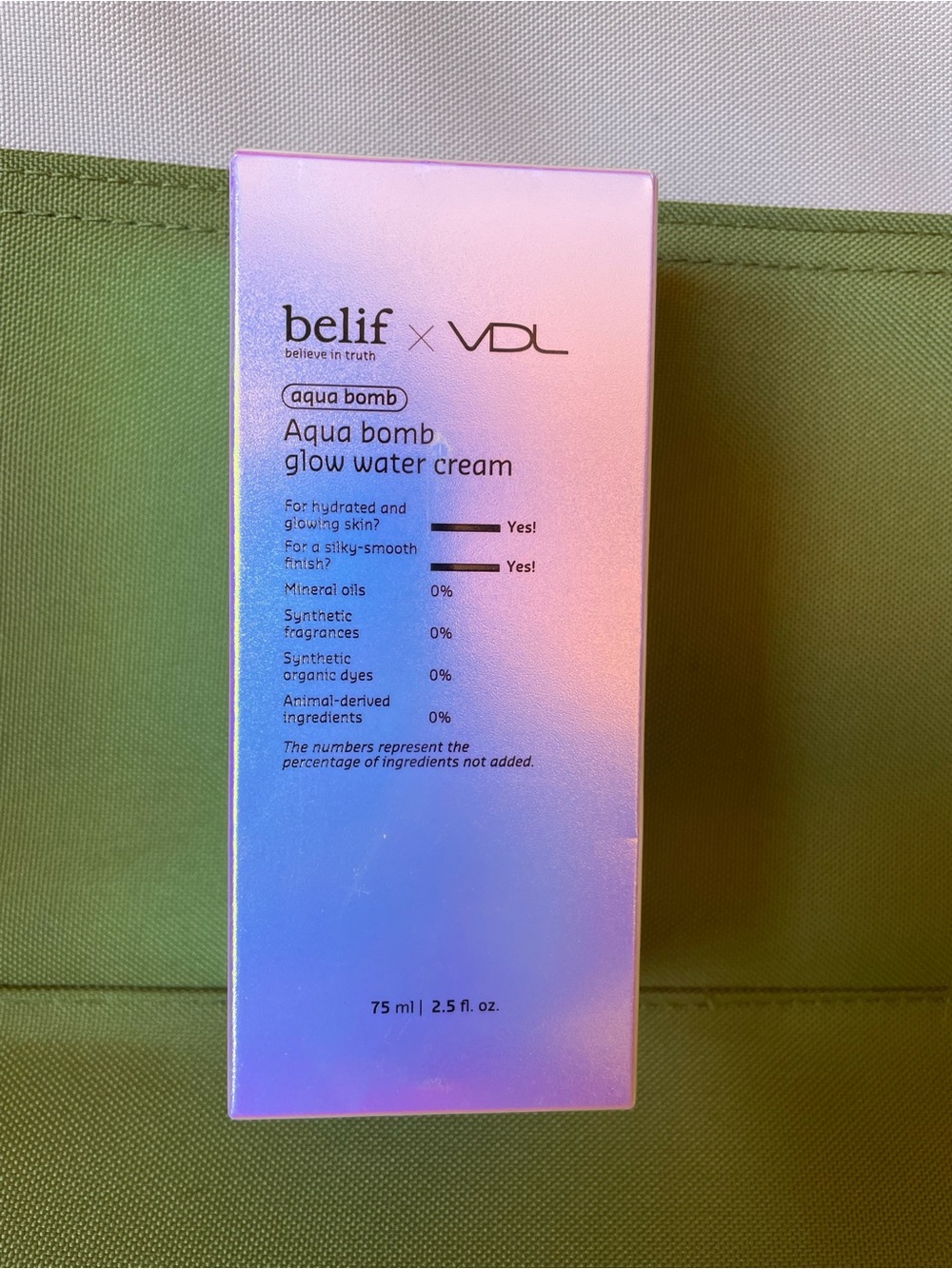 belif x VDL Aqua Bomb Glow Water Cream — Iridescent Gradient Packaging